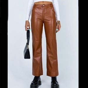 Princess Polly Faux Leather Brown Pants